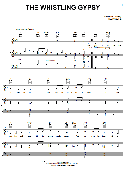 Leo Maguire The Whistling Gypsy sheet music notes and chords arranged for Piano, Vocal & Guitar Chords (Right-Hand Melody)