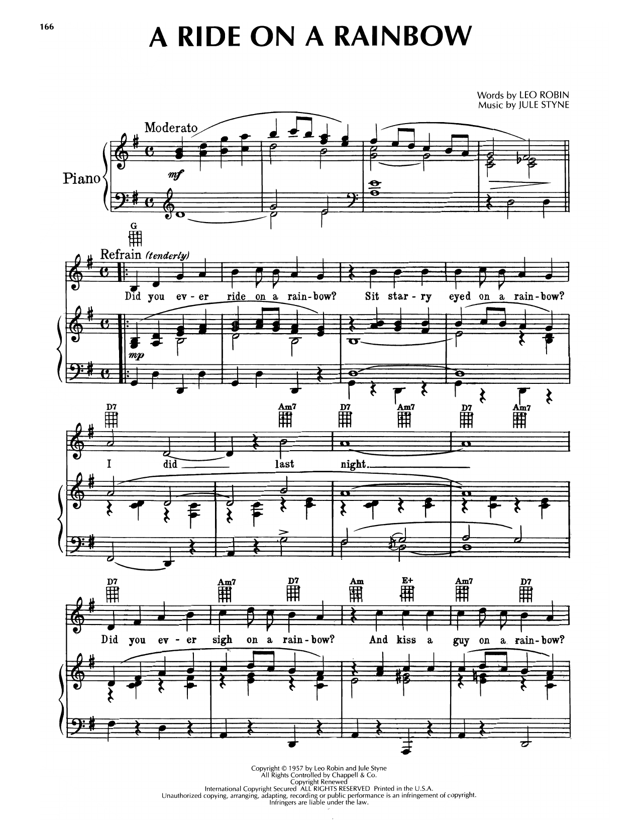 Leo Robin & Jule Styne A Ride On A Rainbow sheet music notes and chords arranged for Piano & Vocal