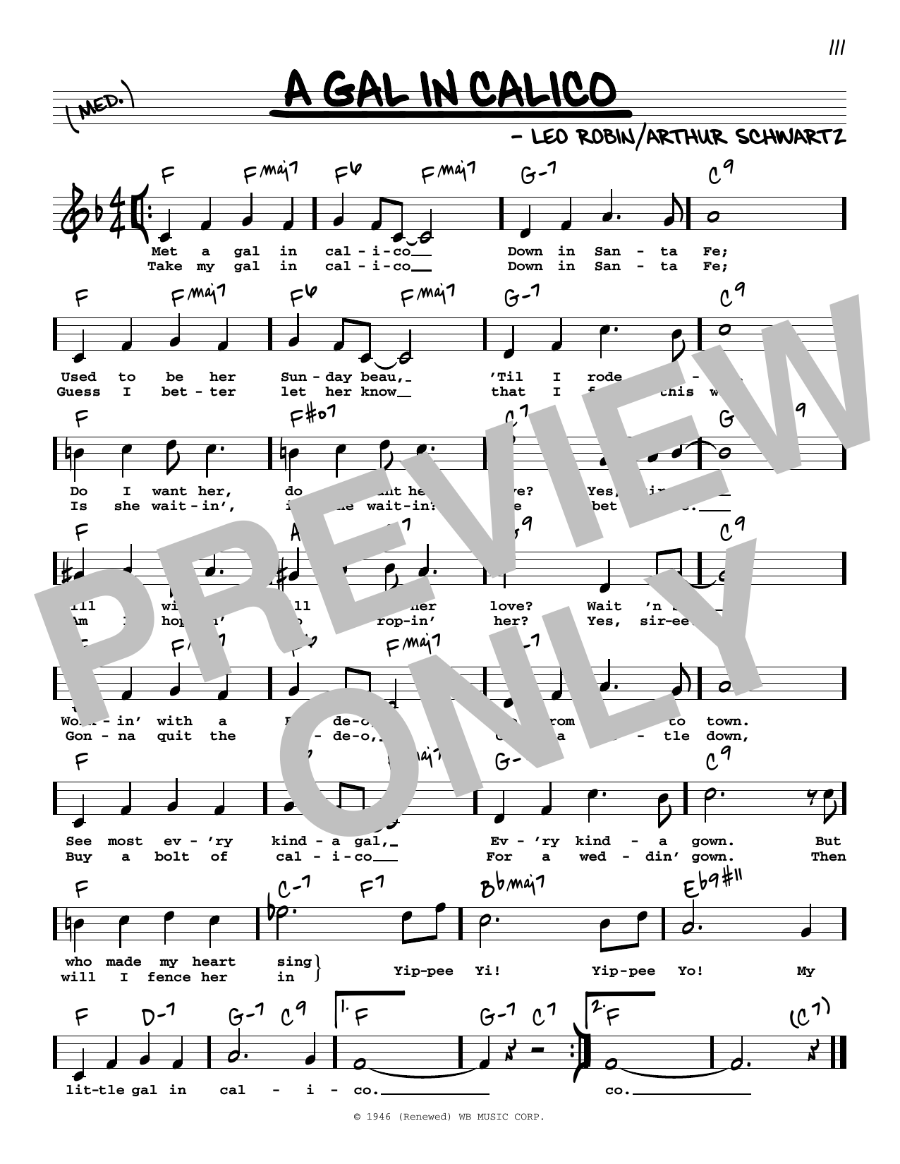 Leo Robin and Arthur Schwartz A Gal In Calico (High Voice) sheet music notes and chords arranged for Real Book – Melody, Lyrics & Chords