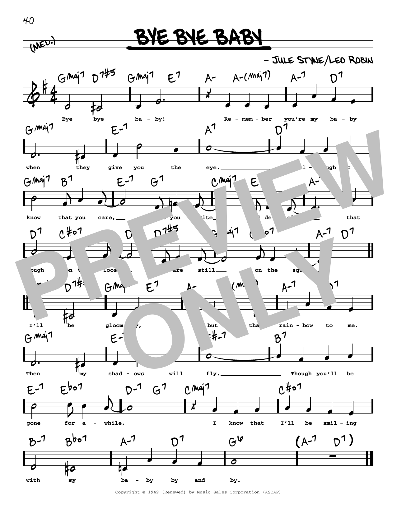 Leo Robin Bye Bye Baby (Low Voice) sheet music notes and chords arranged for Real Book – Melody, Lyrics & Chords