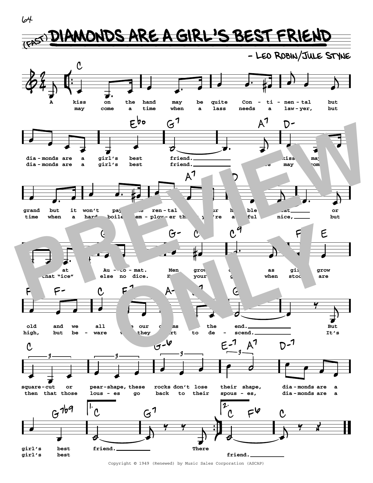 Leo Robin Diamonds Are A Girl's Best Friend (Low Voice) sheet music notes and chords arranged for Real Book – Melody, Lyrics & Chords