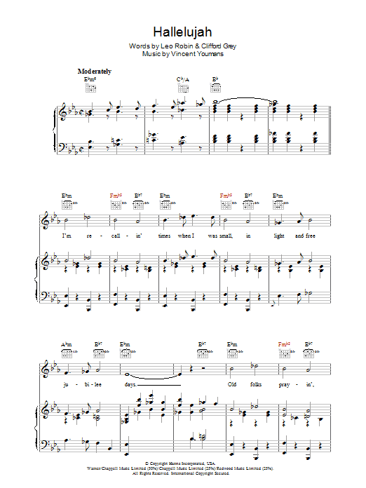 Leo Robin Hallelujah sheet music notes and chords arranged for Piano, Vocal & Guitar Chords