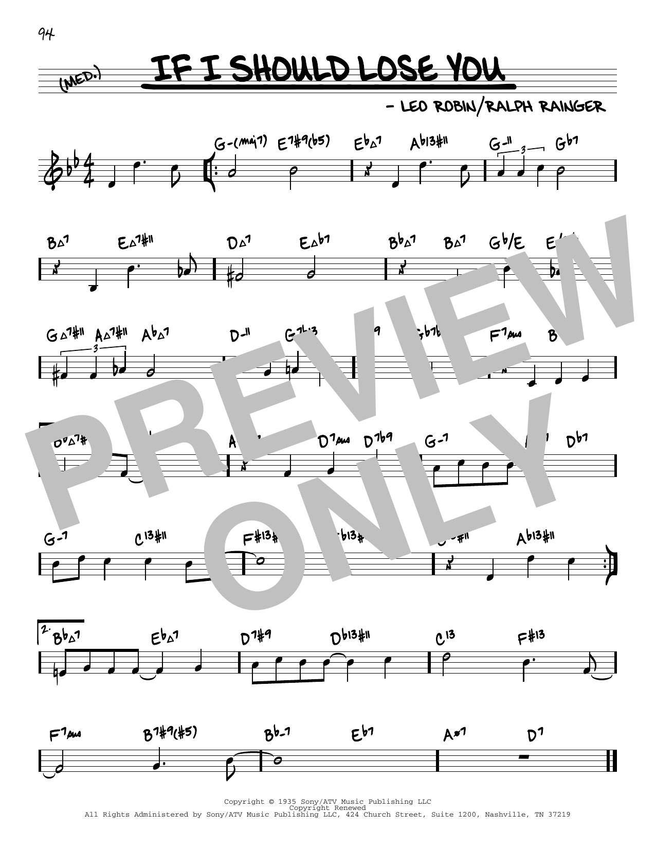 Leo Robin If I Should Lose You sheet music notes and chords arranged for Lead Sheet / Fake Book