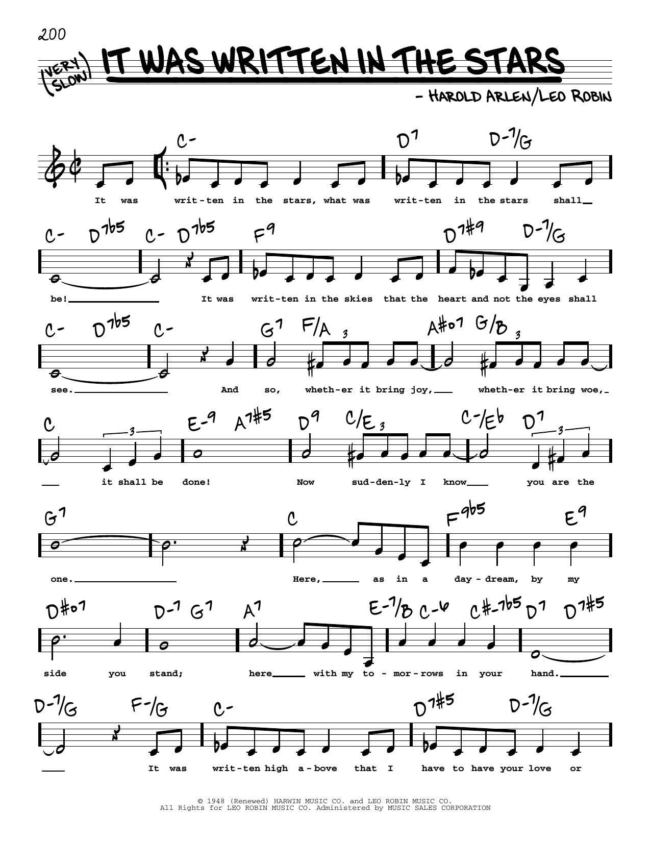 Leo Robin It Was Written In The Stars (Low Voice) sheet music notes and chords arranged for Real Book – Melody, Lyrics & Chords
