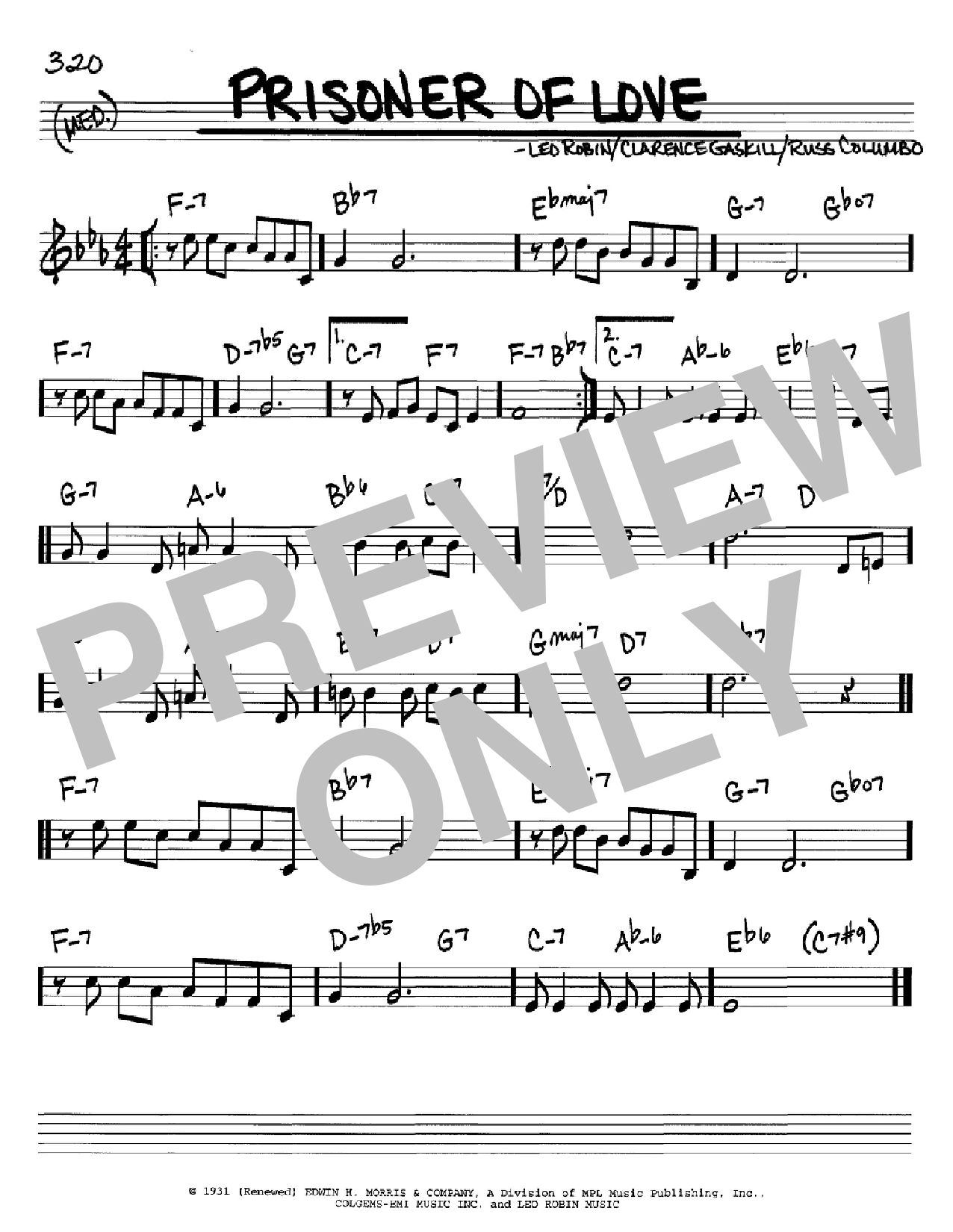 Leo Robin Prisoner Of Love sheet music notes and chords arranged for Real Book – Melody & Chords – C Instruments