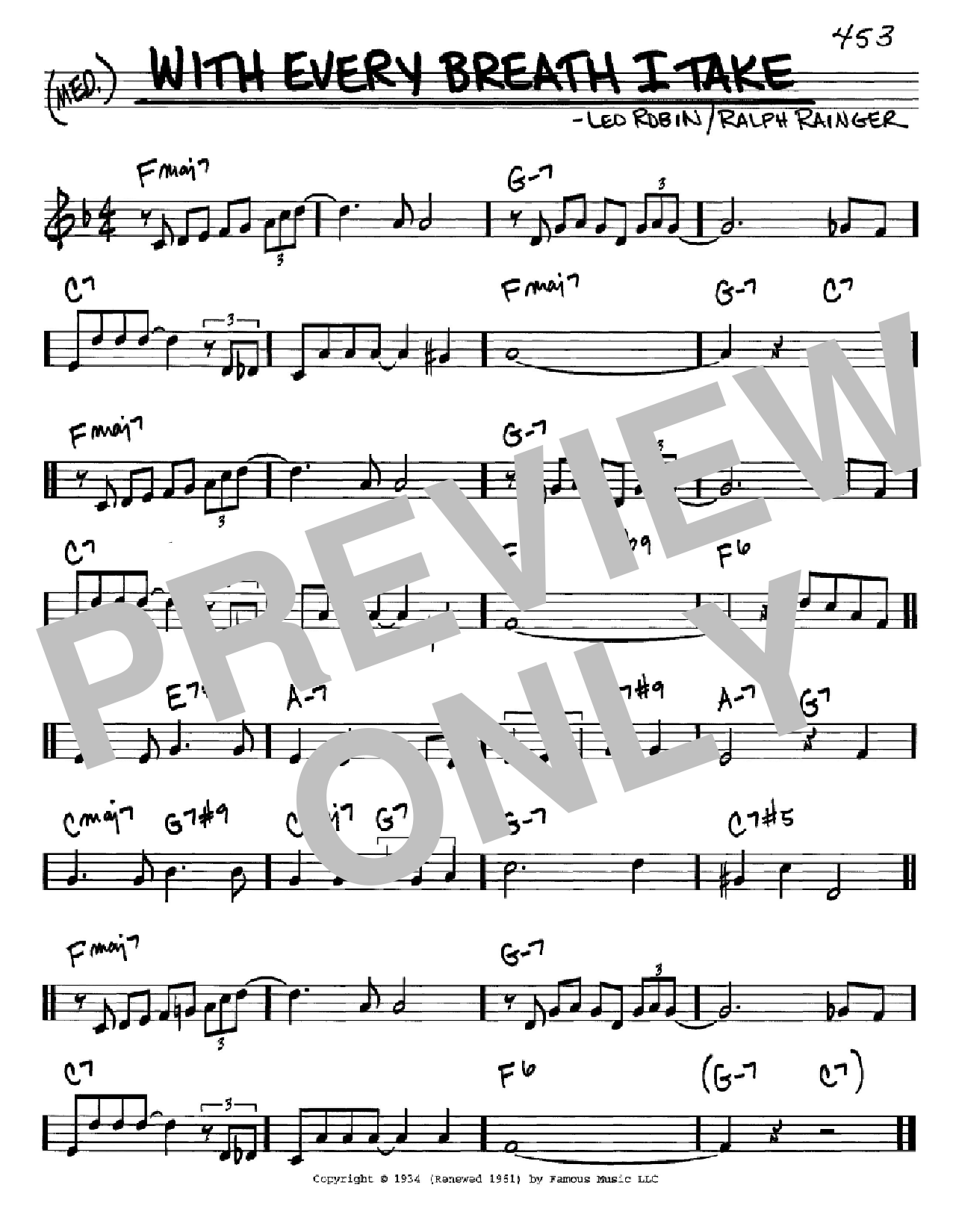 Leo Robin With Every Breath I Take sheet music notes and chords arranged for Real Book – Melody, Lyrics & Chords