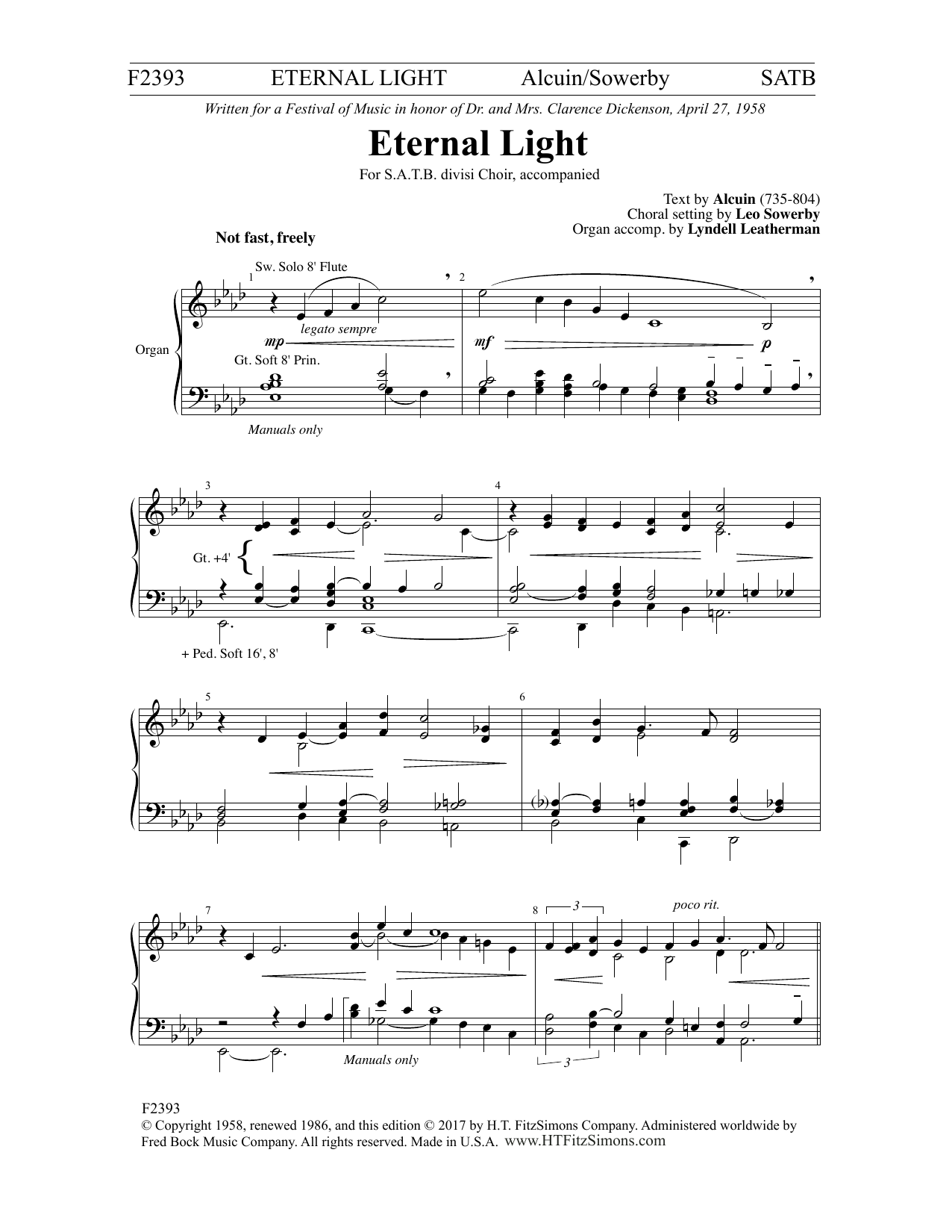 Leo Sowerby Eternal Light sheet music notes and chords arranged for SATB Choir