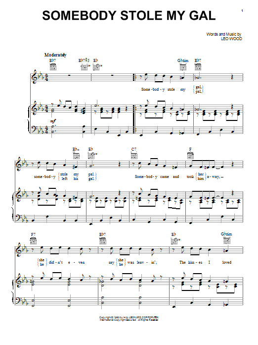 Benny Goodman Somebody Stole My Gal sheet music notes and chords arranged for Easy Piano