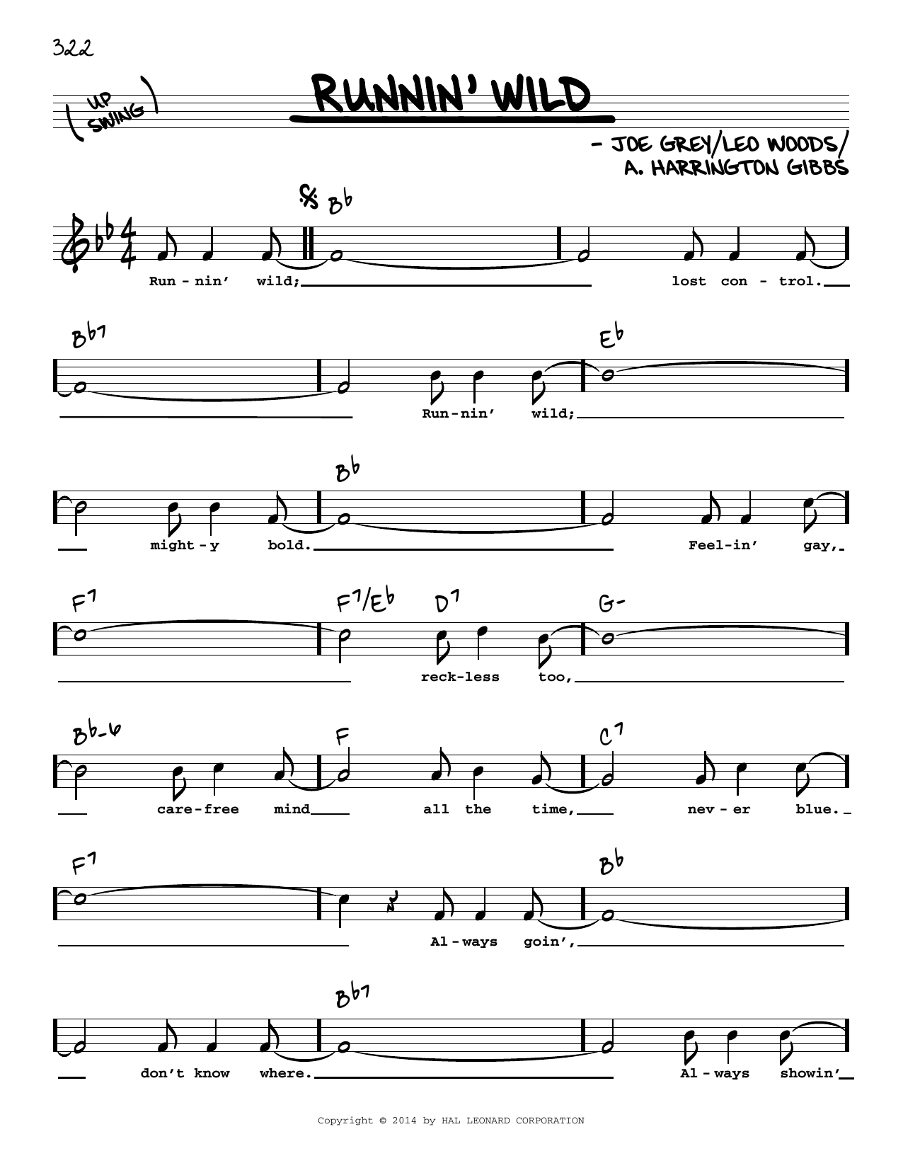Leo Woods Runnin' Wild (High Voice) sheet music notes and chords arranged for Real Book – Melody, Lyrics & Chords