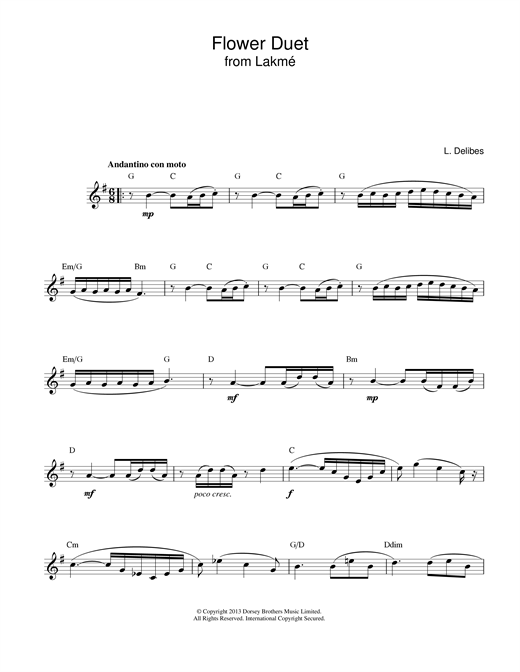 Leo Delibes Flower Duet (from Lakme) sheet music notes and chords. Download Printable PDF.