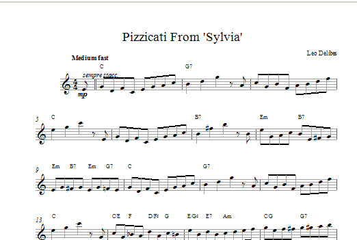 Leo Delibes Pizzicati From Sylvia sheet music notes and chords arranged for Lead Sheet / Fake Book