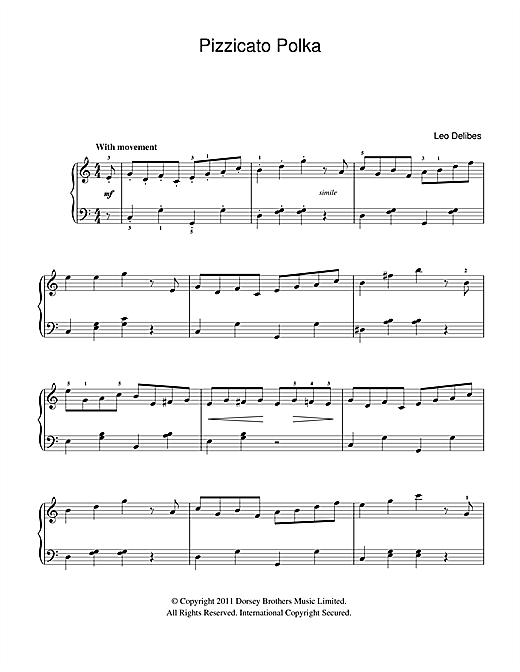 Leo Delibes Pizzicato Polka (from Sylvia) sheet music notes and chords arranged for Beginner Piano