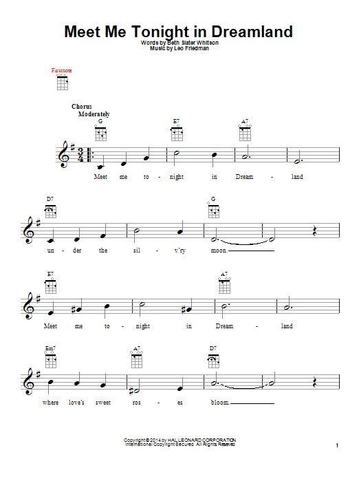 Leo Friedman Meet Me Tonight In Dreamland sheet music notes and chords arranged for Ukulele