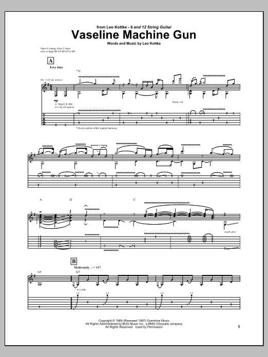 Leo Kottke Vaseline Machine Gun sheet music notes and chords arranged for Guitar Tab
