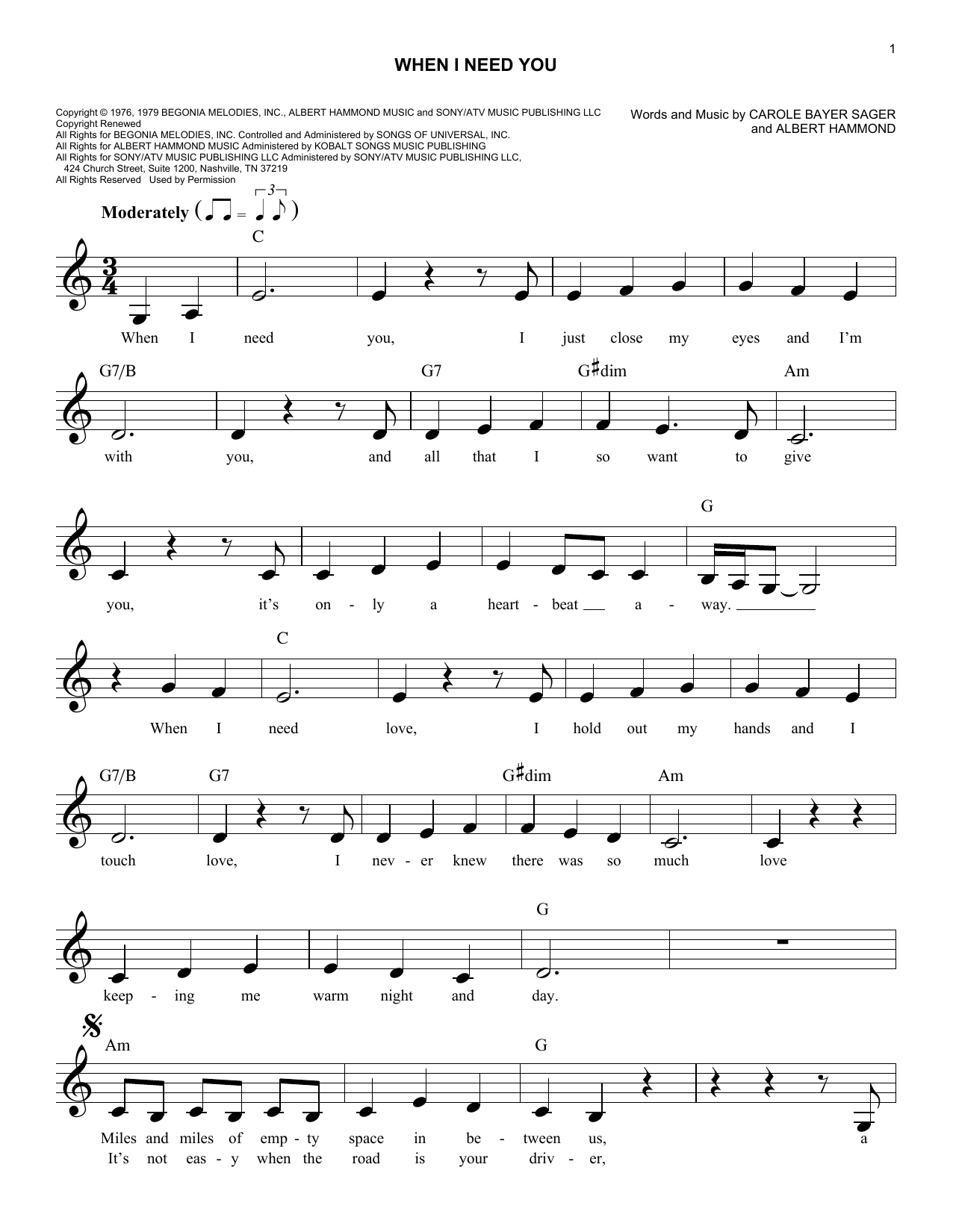 Leo Sayer When I Need You sheet music notes and chords arranged for Violin Solo