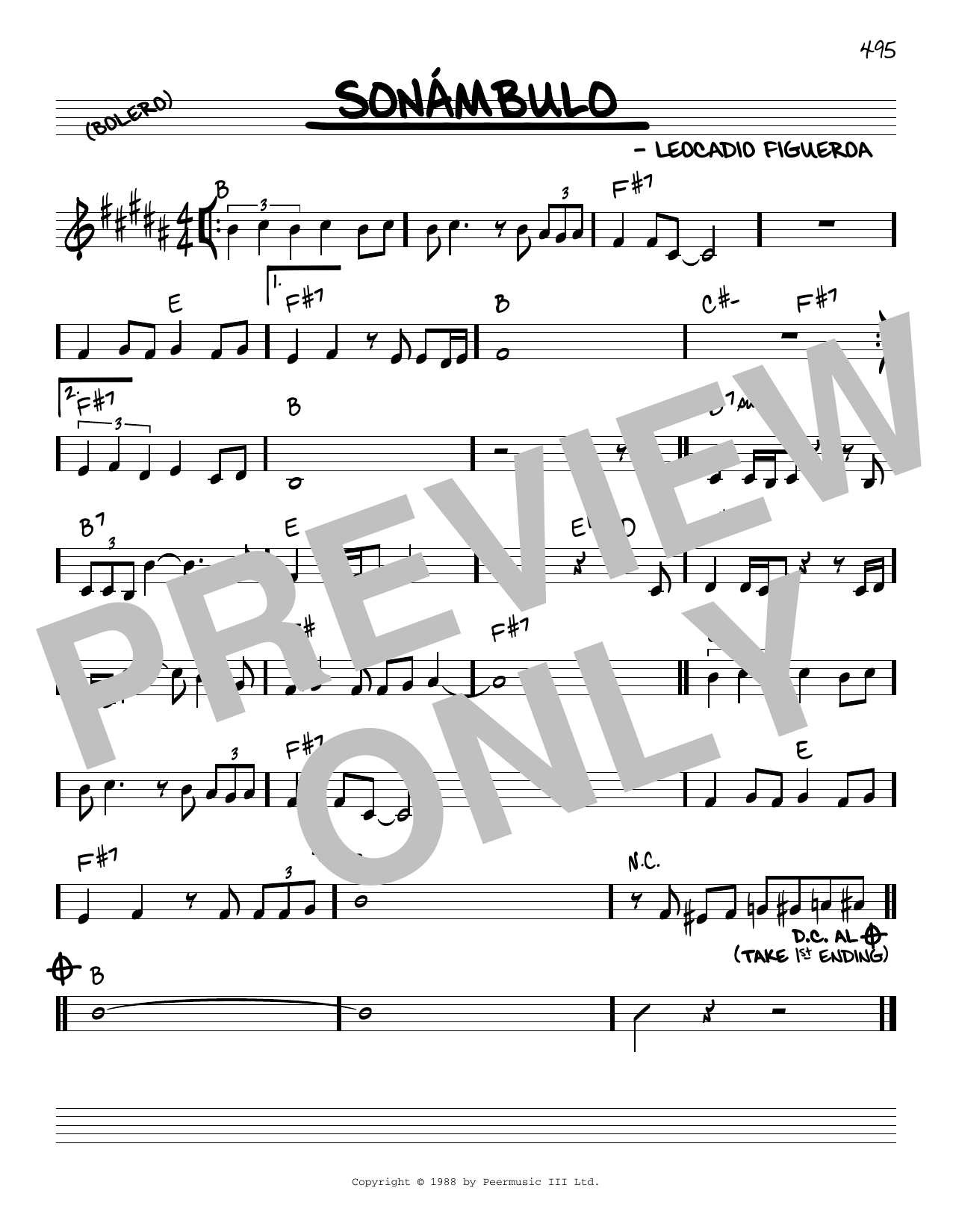 Leocadio Figueroa Sonambulo sheet music notes and chords arranged for Real Book – Melody & Chords