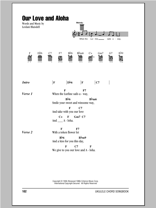 Leolani Blaisdell Our Love And Aloha sheet music notes and chords arranged for Piano, Vocal & Guitar Chords (Right-Hand Melody)