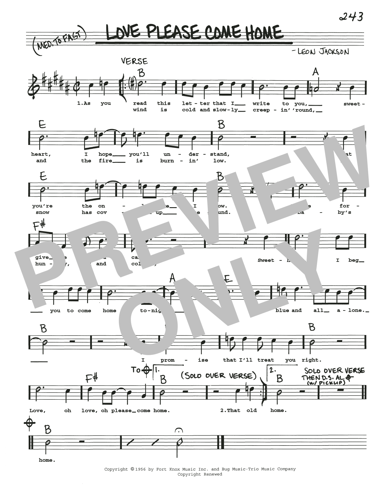 Leon Jackson Love Please Come Home sheet music notes and chords arranged for Real Book – Melody, Lyrics & Chords