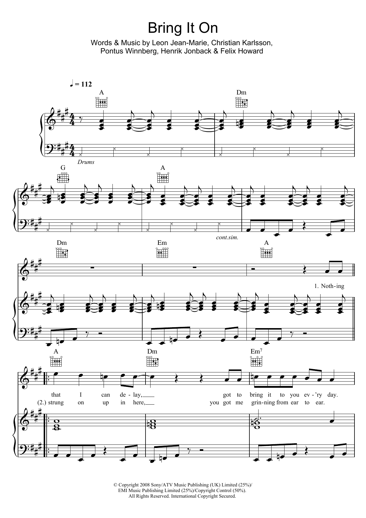 Leon Jean-Marie Bring It On sheet music notes and chords arranged for Piano, Vocal & Guitar Chords