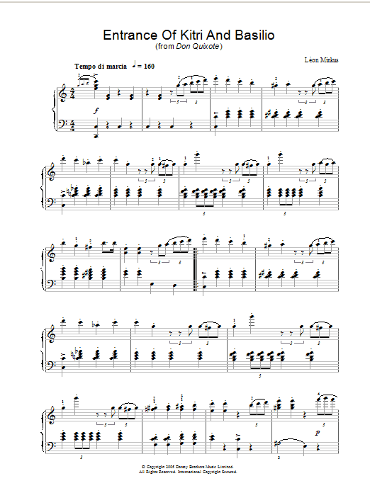 Leon Minkus Entrance Of Kitri And Basilio (from Don Quixote) sheet music notes and chords arranged for Piano Solo
