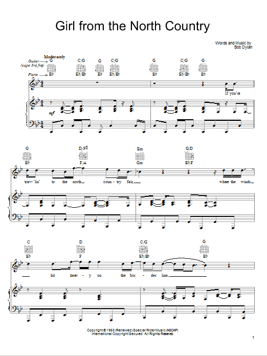 Leon Russell Girl From The North Country sheet music notes and chords arranged for Piano, Vocal & Guitar Chords (Right-Hand Melody)