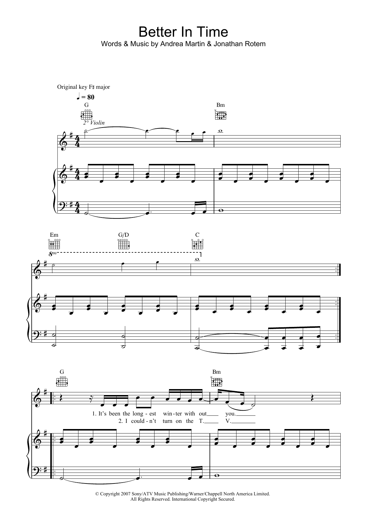 Leona Lewis Better In Time sheet music notes and chords arranged for Piano, Vocal & Guitar Chords