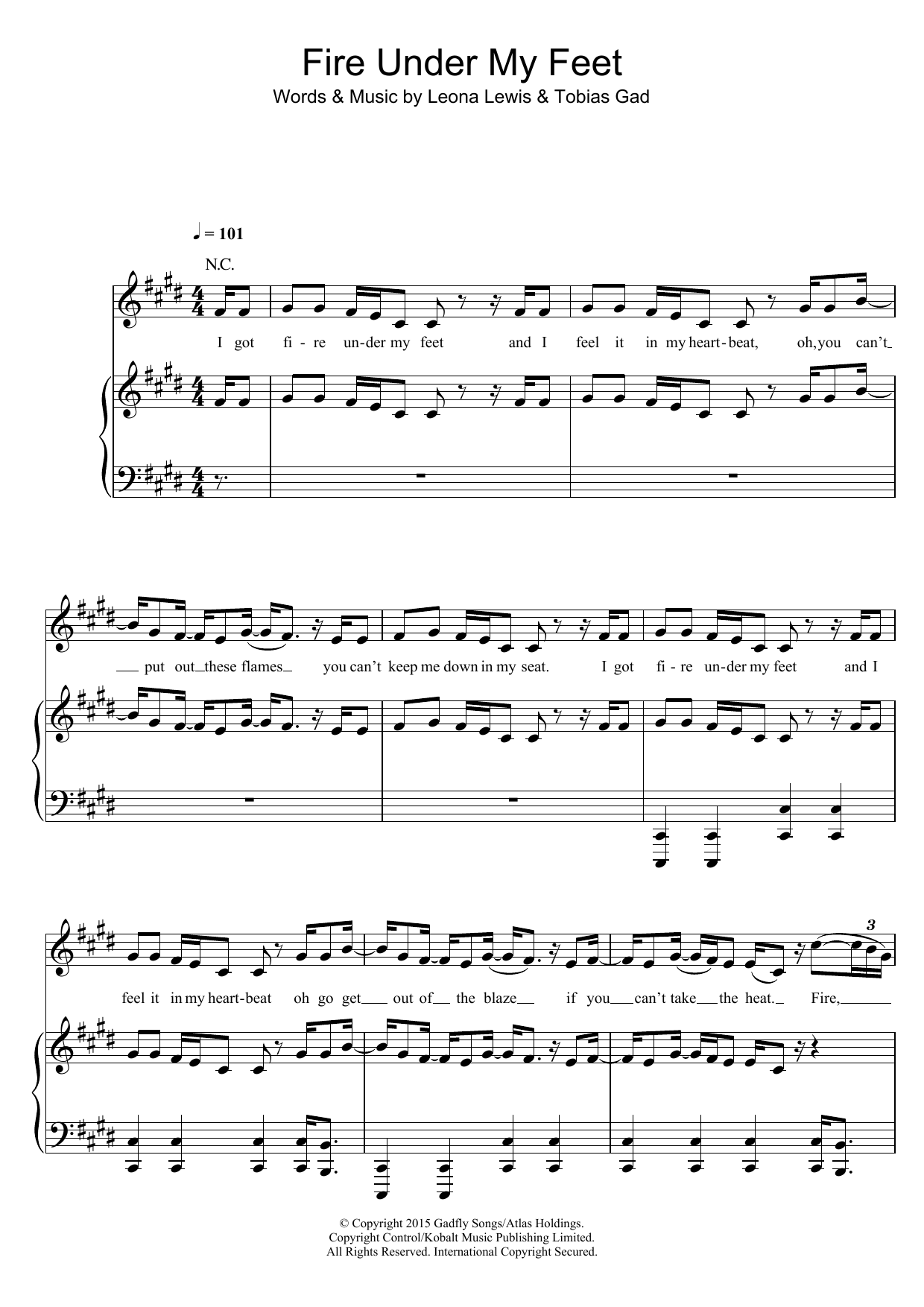 Leona Lewis Fire Under My Feet sheet music notes and chords arranged for Piano, Vocal & Guitar Chords