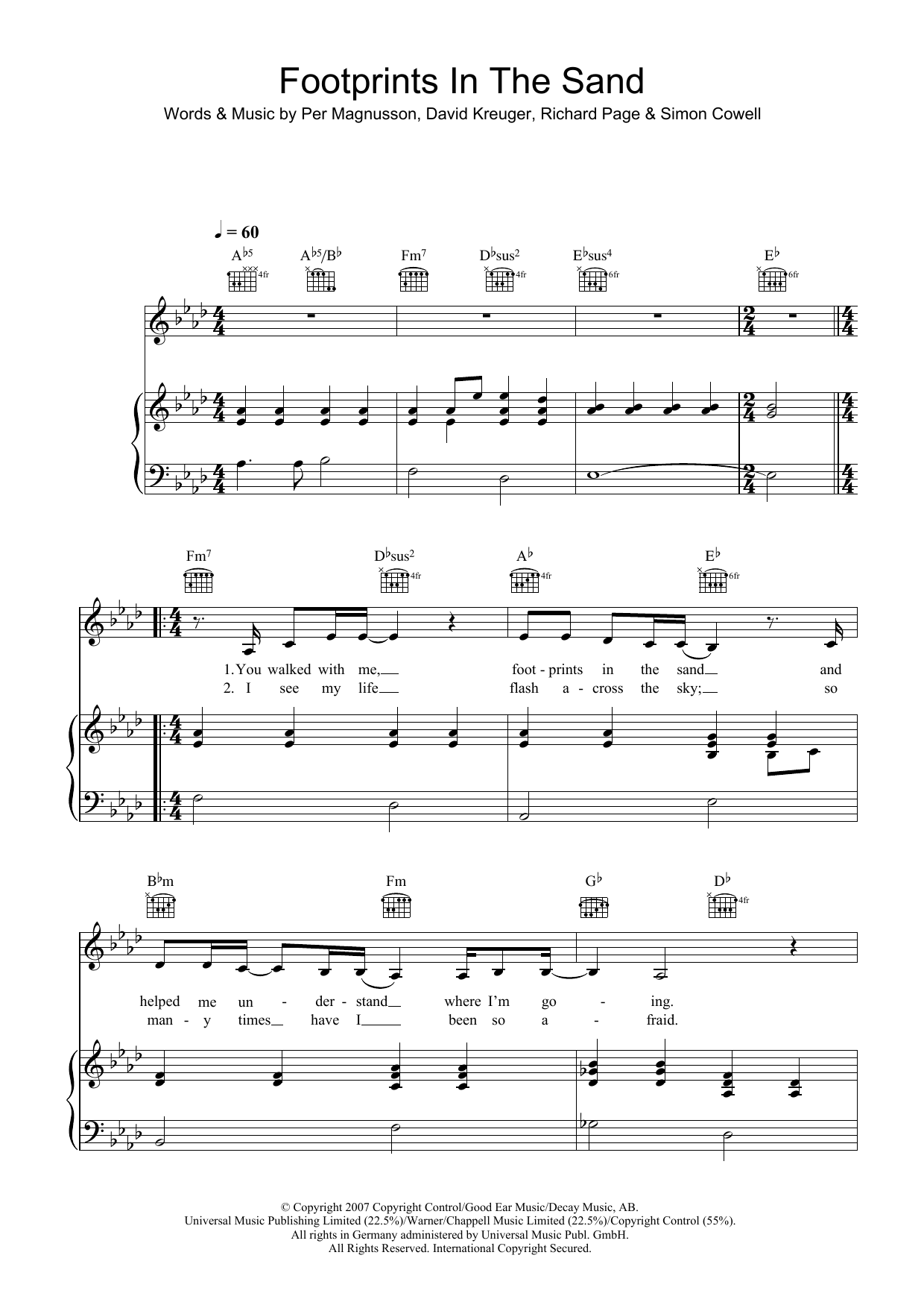 Leona Lewis Footprints In The Sand sheet music notes and chords arranged for Piano, Vocal & Guitar Chords (Right-Hand Melody)