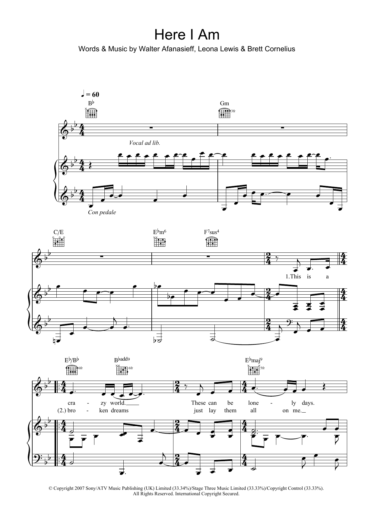 Leona Lewis Here I Am sheet music notes and chords arranged for Piano, Vocal & Guitar Chords