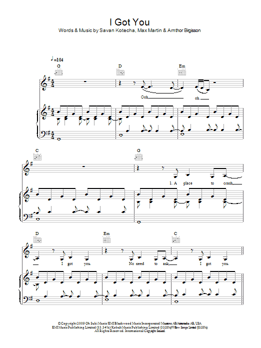 Leona Lewis I Got You sheet music notes and chords arranged for Piano, Vocal & Guitar Chords