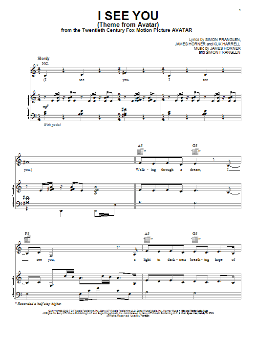 Leona Lewis I See You (Theme From 'Avatar') sheet music notes and chords arranged for Piano & Vocal