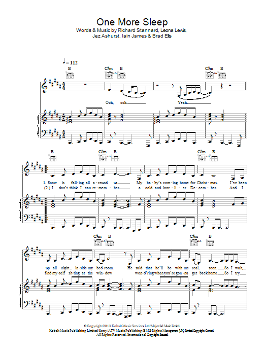 Leona Lewis One More Sleep sheet music notes and chords arranged for Piano, Vocal & Guitar Chords