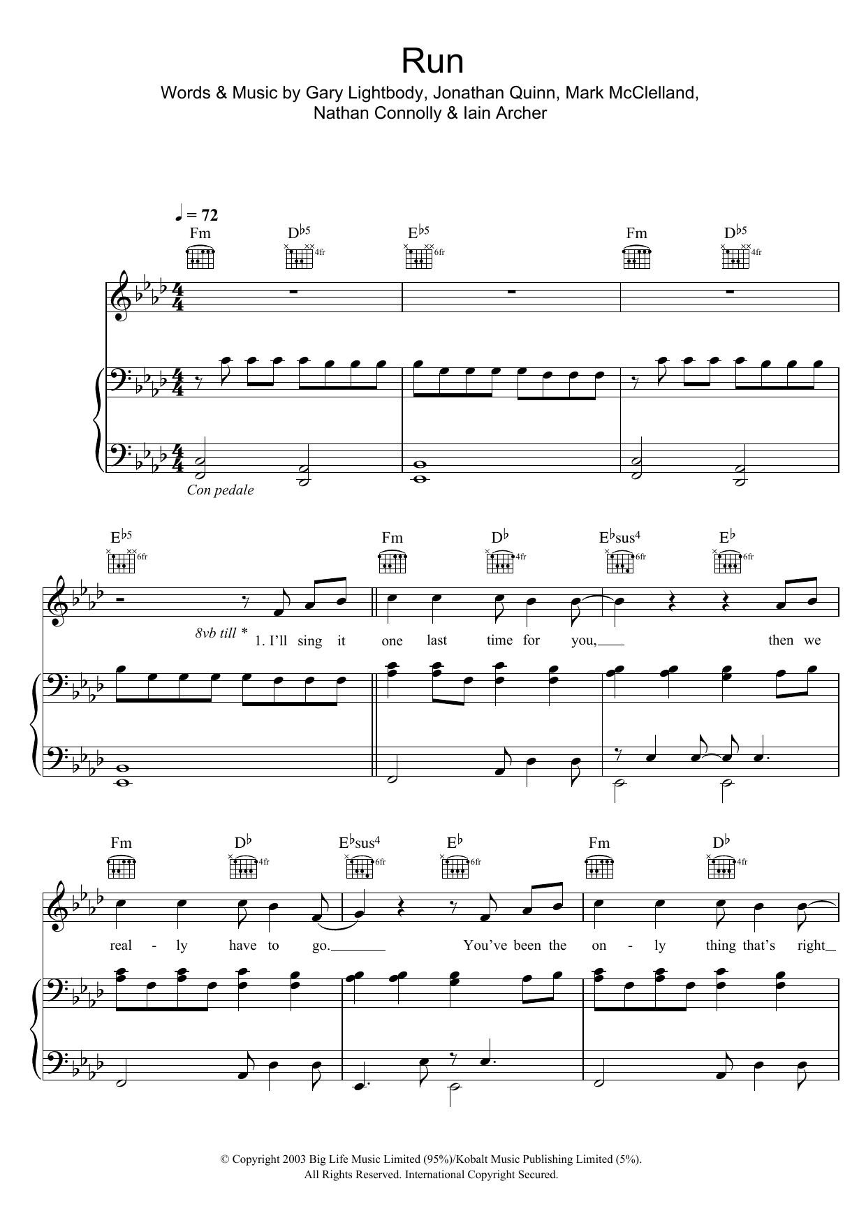 Leona Lewis Run sheet music notes and chords arranged for Piano Chords/Lyrics