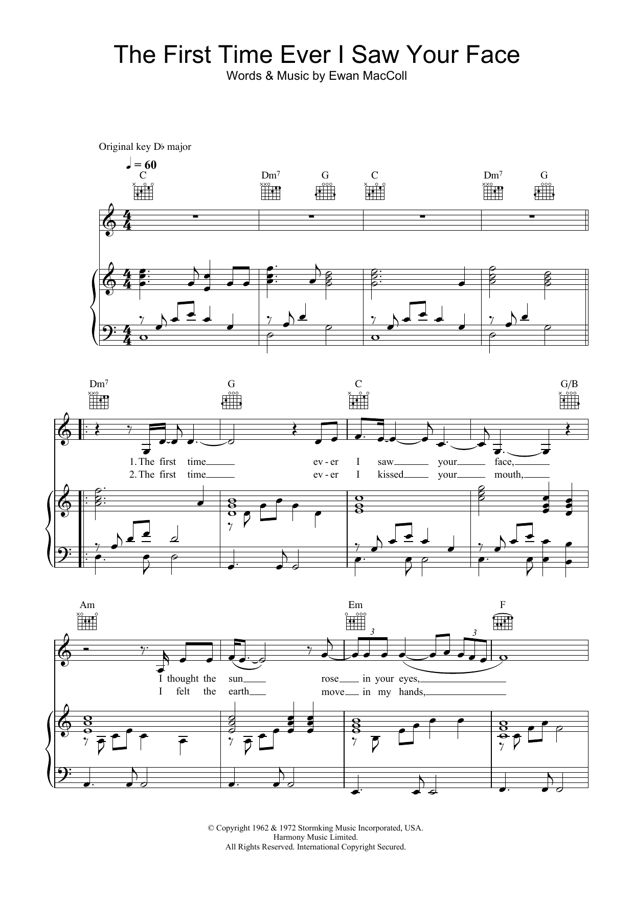 Leona Lewis The First Time Ever I Saw Your Face sheet music notes and chords arranged for Piano, Vocal & Guitar Chords