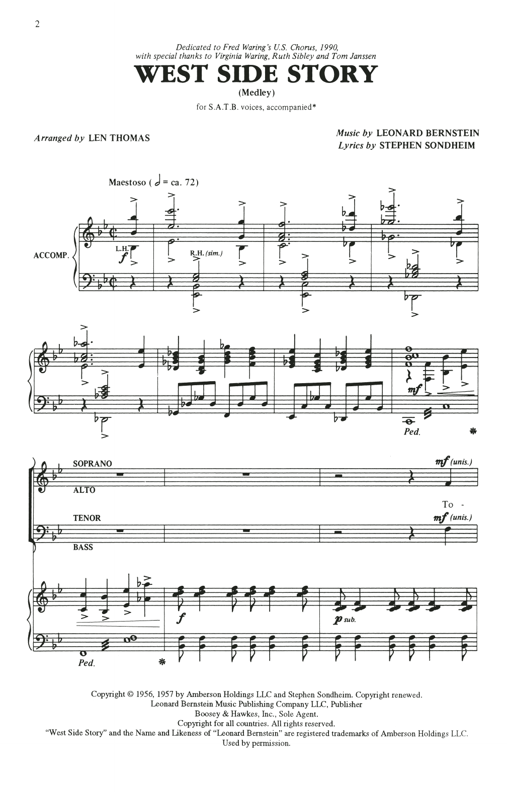 Leonard Bernstein & Stephen Sondheim Choral Medley from West Side Story (arr. Len Thomas) sheet music notes and chords arranged for SATB Choir