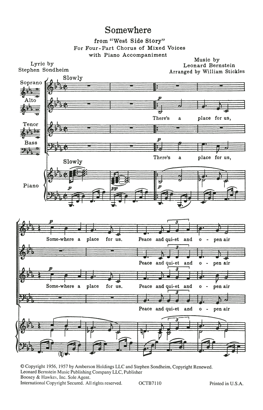 Leonard Bernstein & Stephen Sondheim Somewhere (from West Side Story) (arr. William Stickles) sheet music notes and chords arranged for SATB Choir