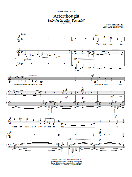 Leonard Bernstein Afterthought sheet music notes and chords arranged for Piano & Vocal