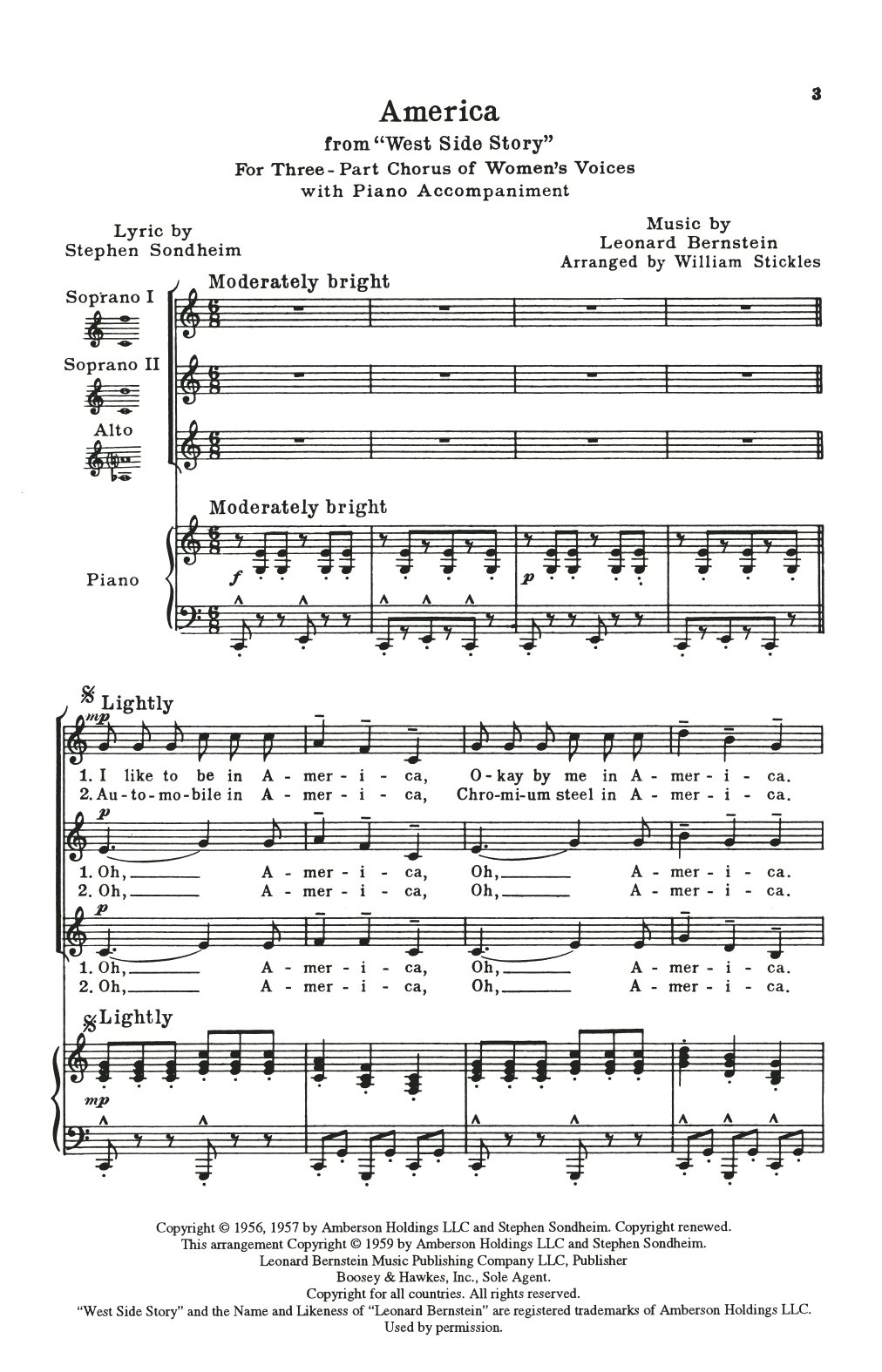Leonard Bernstein America (from West Side Story) (arr. William Stickles) sheet music notes and chords arranged for SATB Choir