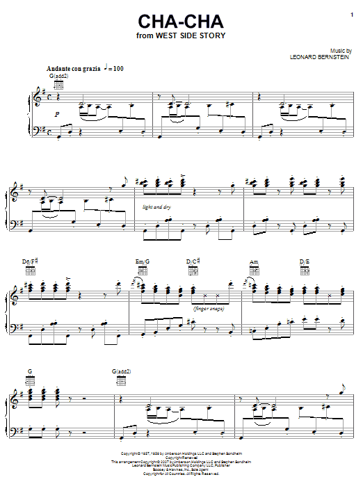 Leonard Bernstein Cha-Cha From The Dance At The Gym (from West Side Story) sheet music notes and chords arranged for Piano Solo