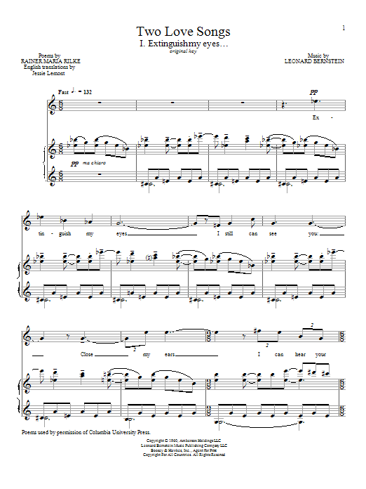 Leonard Bernstein Extinguish My Eyes sheet music notes and chords arranged for Piano & Vocal