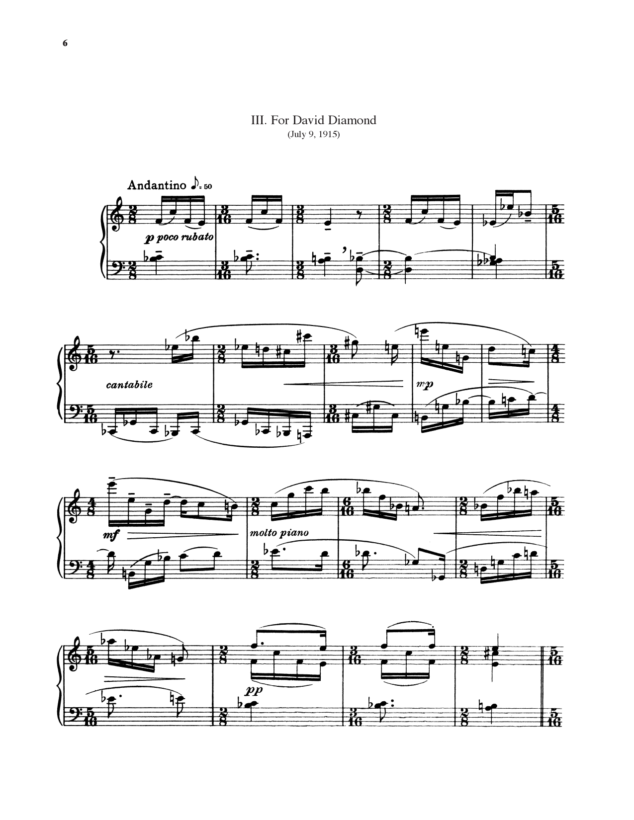 Leonard Bernstein For David Diamond sheet music notes and chords arranged for Piano Solo