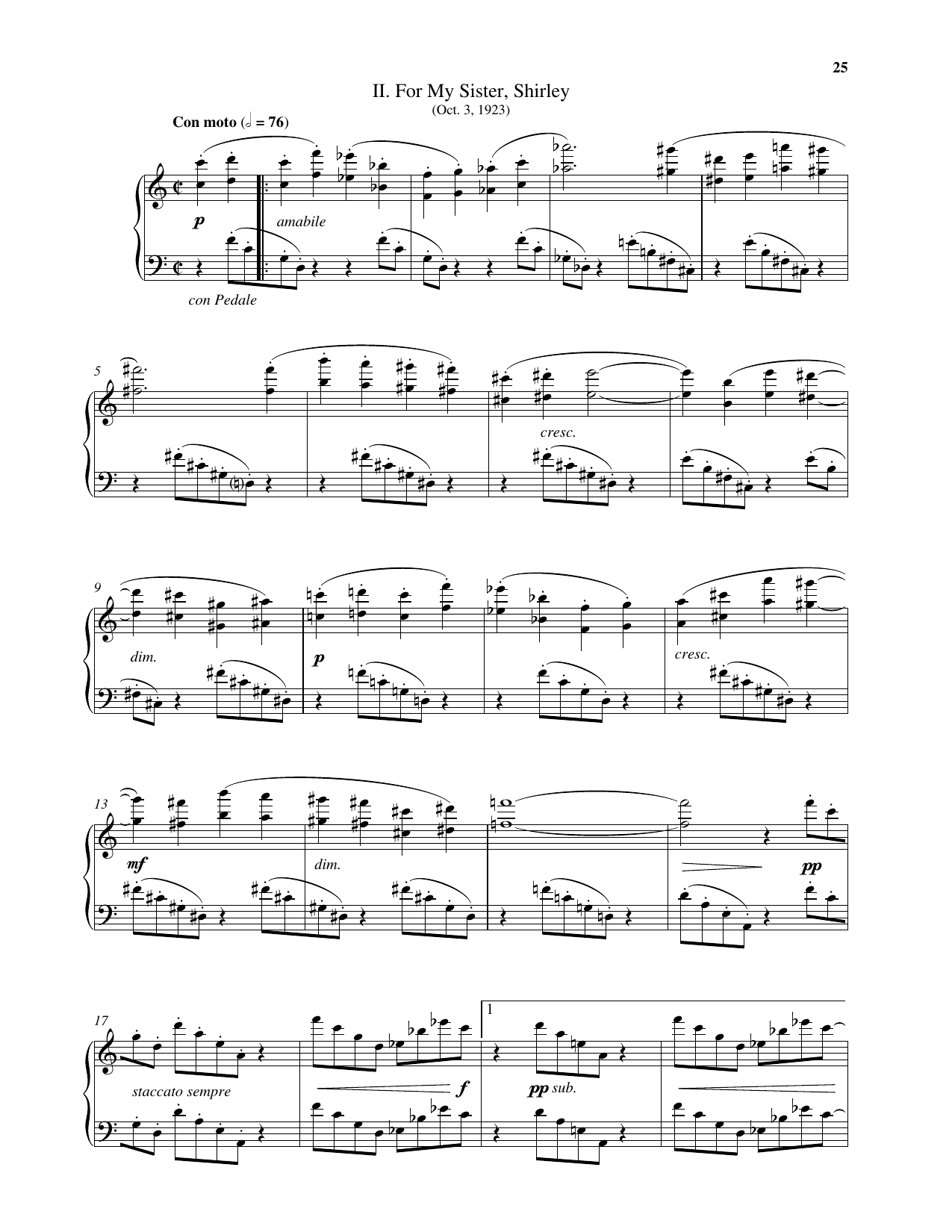 Leonard Bernstein For My Sister Shirley sheet music notes and chords arranged for Piano Solo