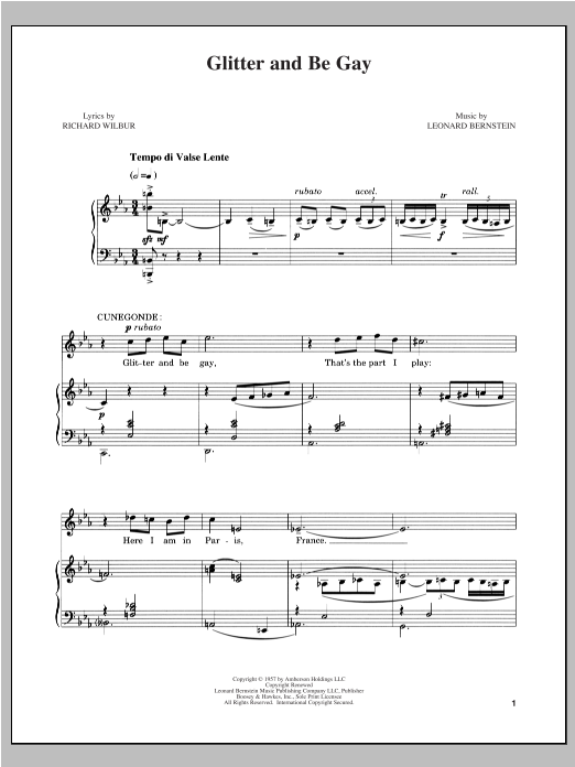 Leonard Bernstein Glitter And Be Gay sheet music notes and chords arranged for Piano & Vocal