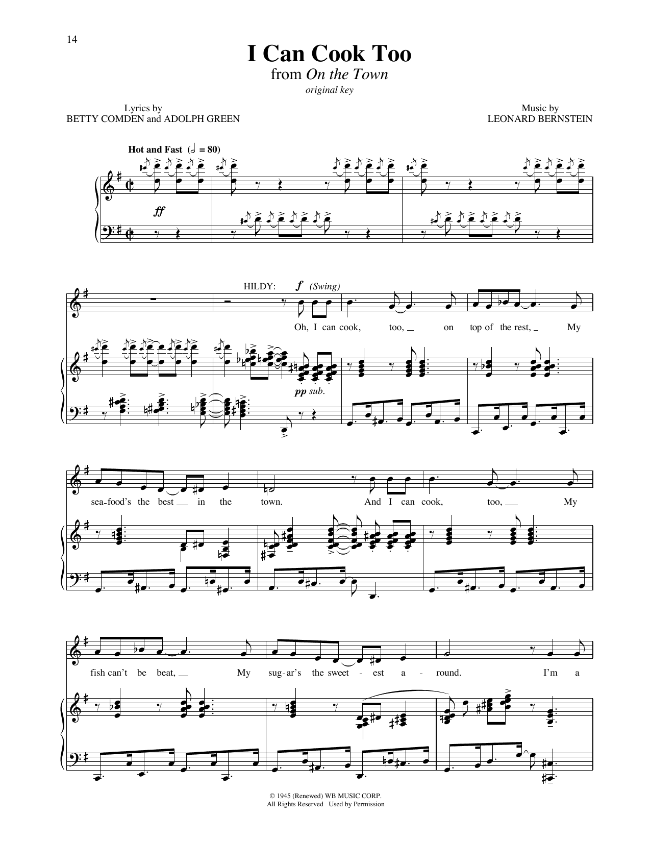 Leonard Bernstein I Can Cook Too (from On the Town) sheet music notes and chords arranged for Piano & Vocal