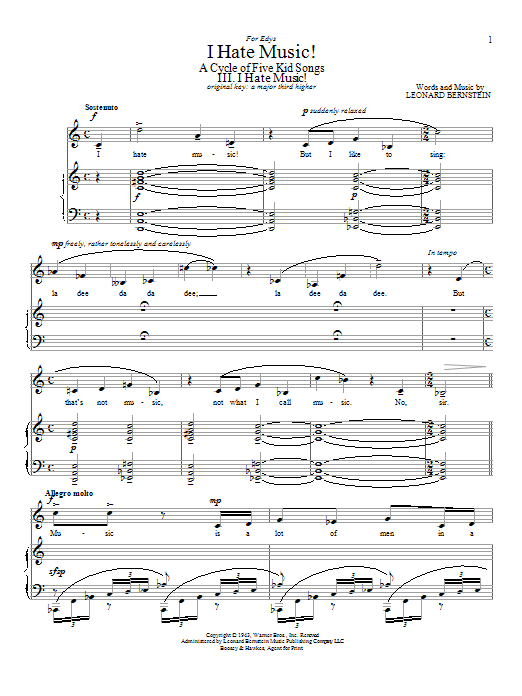 Leonard Bernstein I Hate Music! sheet music notes and chords arranged for Piano & Vocal