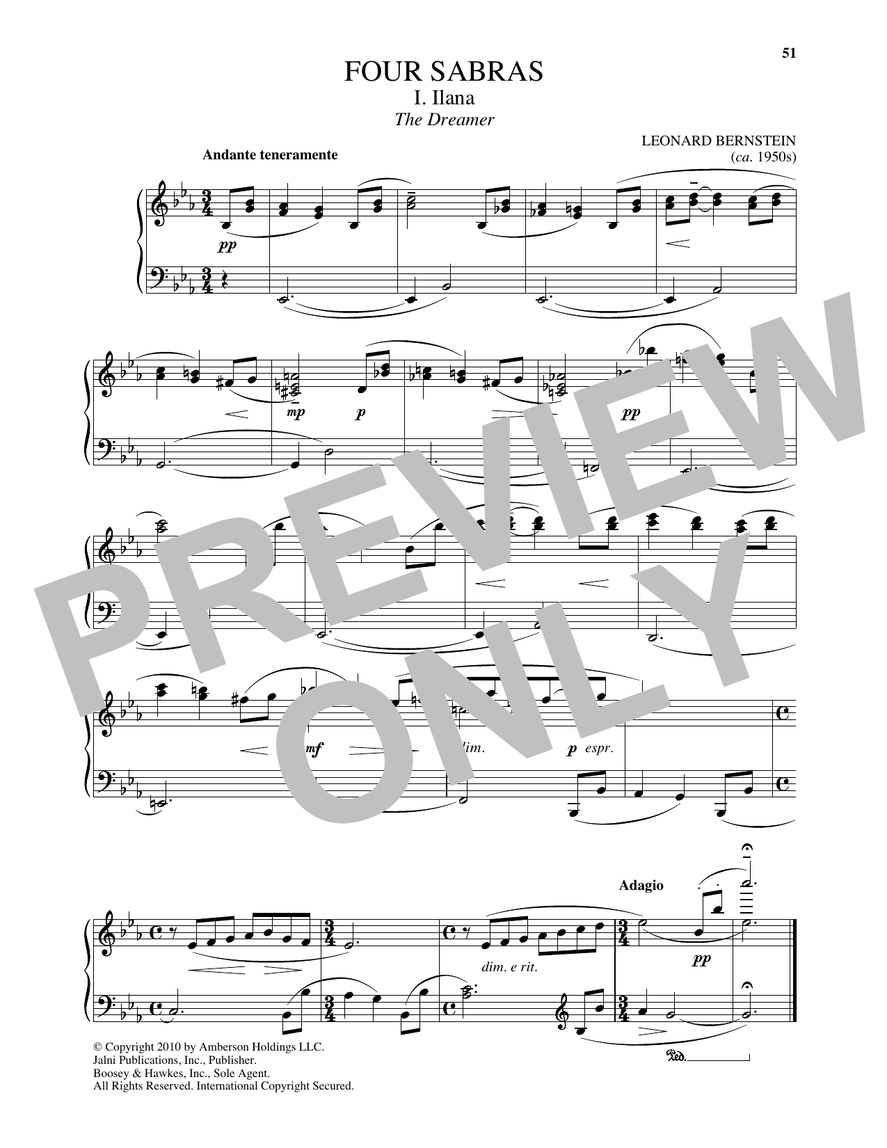 Leonard Bernstein Ilana: The Dreamer sheet music notes and chords arranged for Piano Solo