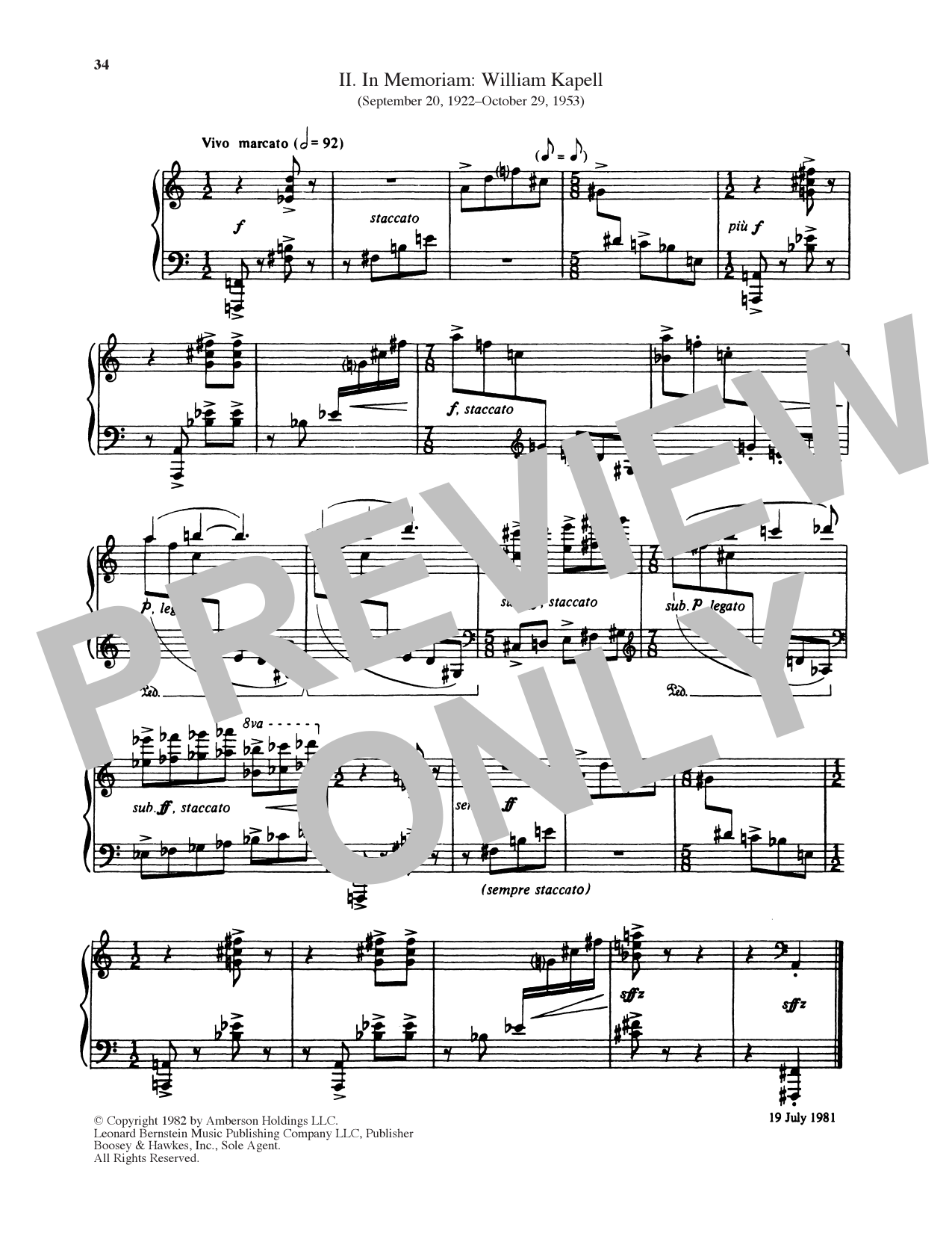 Leonard Bernstein In Memoriam: William Kapell sheet music notes and chords arranged for Piano Solo