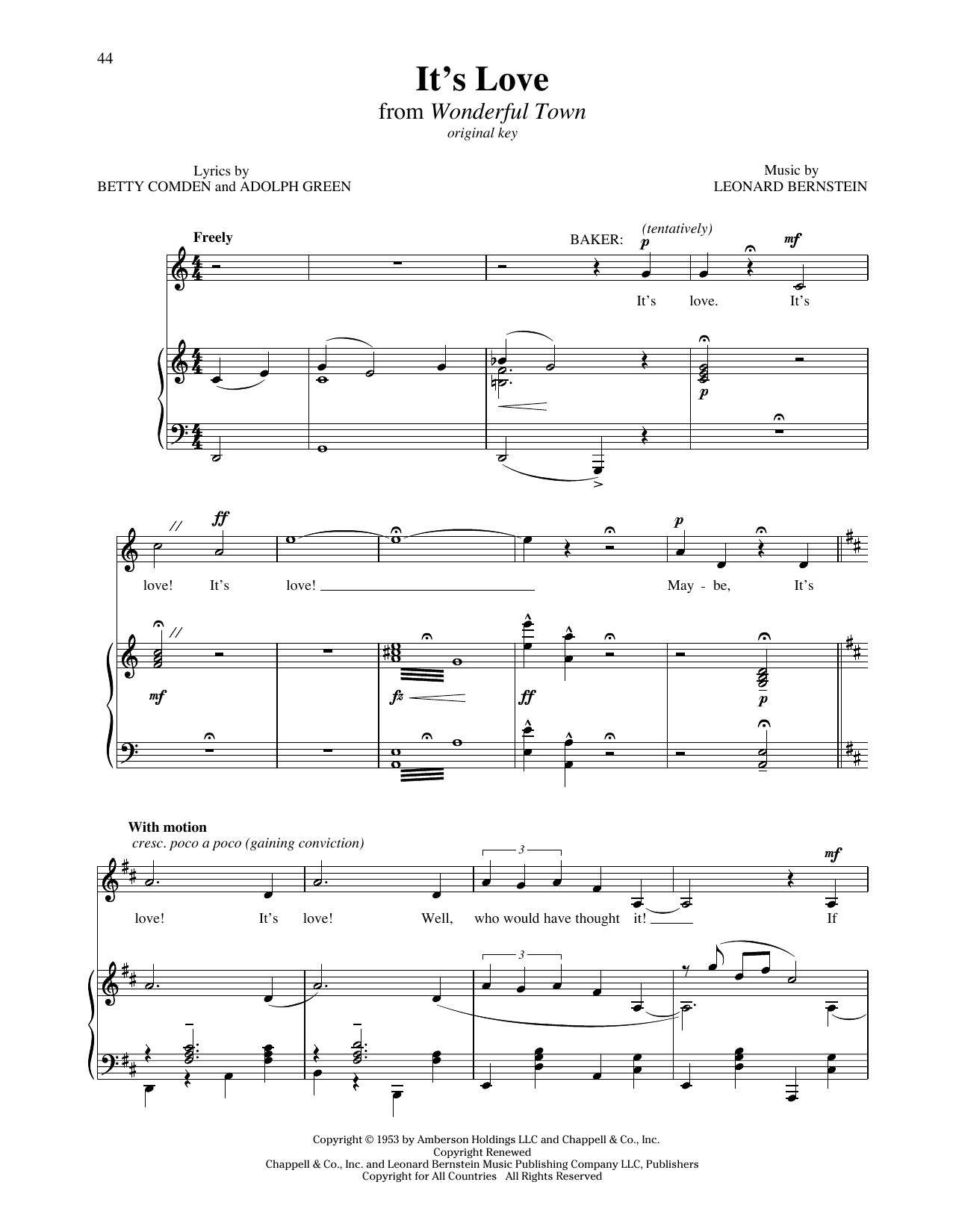 Leonard Bernstein It's Love (from Wonderful Town) sheet music notes and chords arranged for Piano & Vocal
