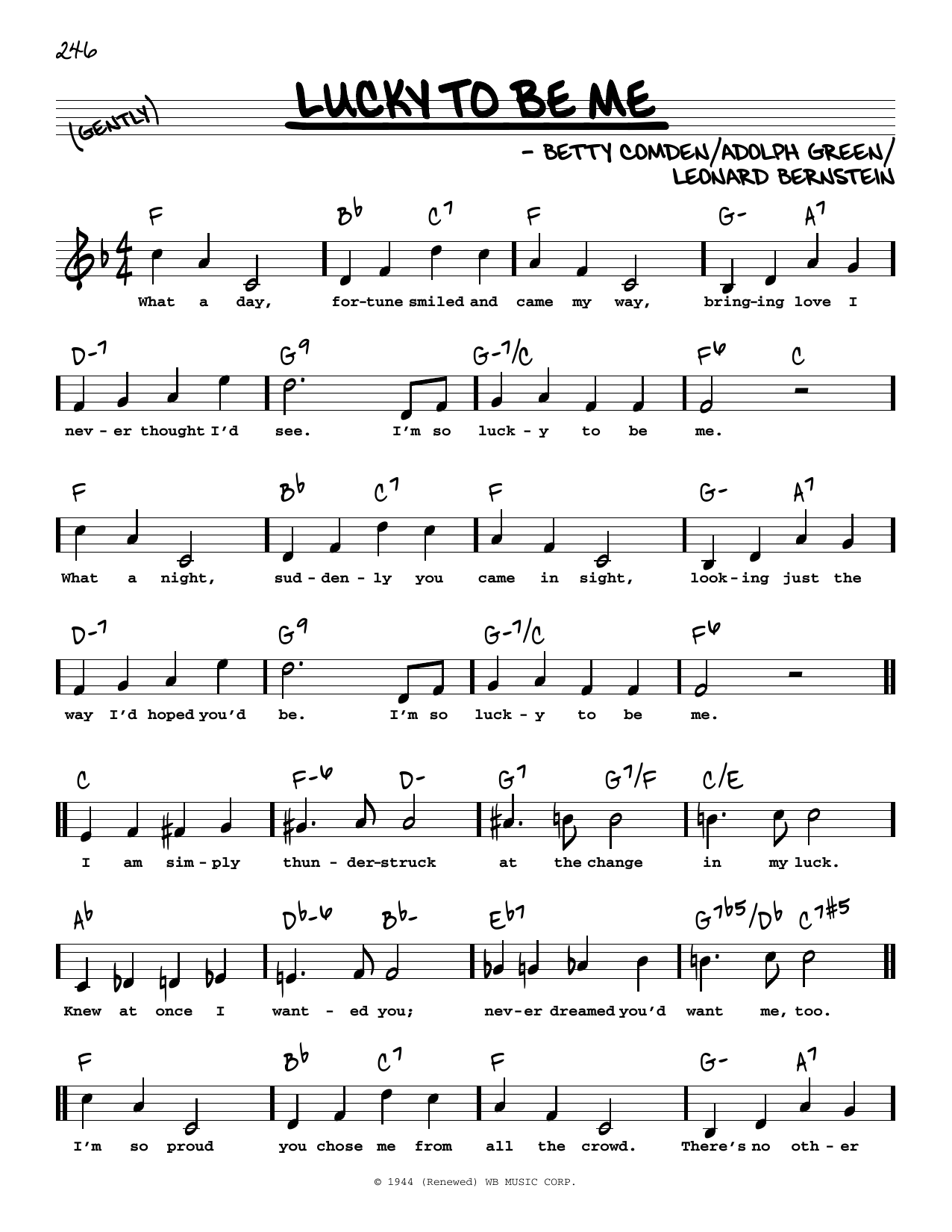 Leonard Bernstein Lucky To Be Me (High Voice) (from On The Town) sheet music notes and chords arranged for Real Book – Melody, Lyrics & Chords