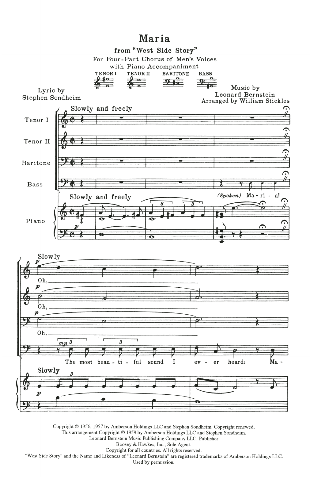 Leonard Bernstein Maria (from West Side Story) (arr. William Stickles) sheet music notes and chords arranged for TTBB Choir